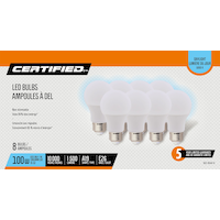 NOMA A19 E26 Base Non-Dimmable LED Light Bulbs, 5000K, 1500 Lumens, Daylight, 100W, 8-pk Front_Flat