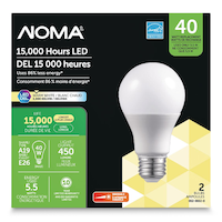 NOMA A19 E26 Base Indoor Dimmable LED Light Bulbs, 3000K, 450 Lumens, Warm White, 40W, 2-pk Front_Flat