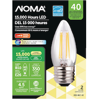 NOMA B10 E26 Base Dimmable LED Filament Light Bulbs, Warm White, 40W Front_Flat