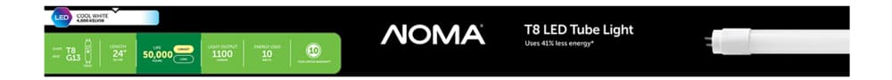 NOMA T8 G13 Base Non-Dimmable LED Tube Light Bulb, 4000K, Cool White ...