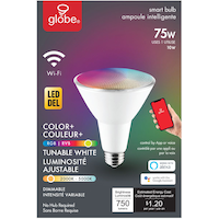 Globe PAR30 E26 Base Smart Dimmable LED Flood Light Bulb, Colour/Tunable White, 75W