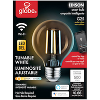 Globe Electric G25 E26 Base Smart Wi-Fi Dimmable LED Light Bulb, Tunable White Front_Flat