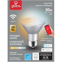 Globe Electric Smart Wi-Fi LED Bulb,  PAR20 E26 Base, 500 lumens, Tunable White, Dimmable
