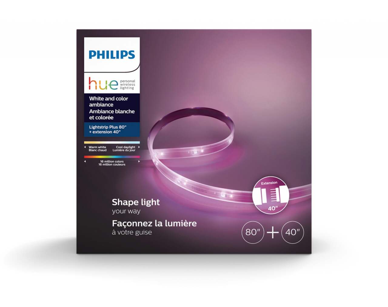 Philips Hue White and Color Ambiance Indoor Light Strip Plus Extension LED  40 inch, White 