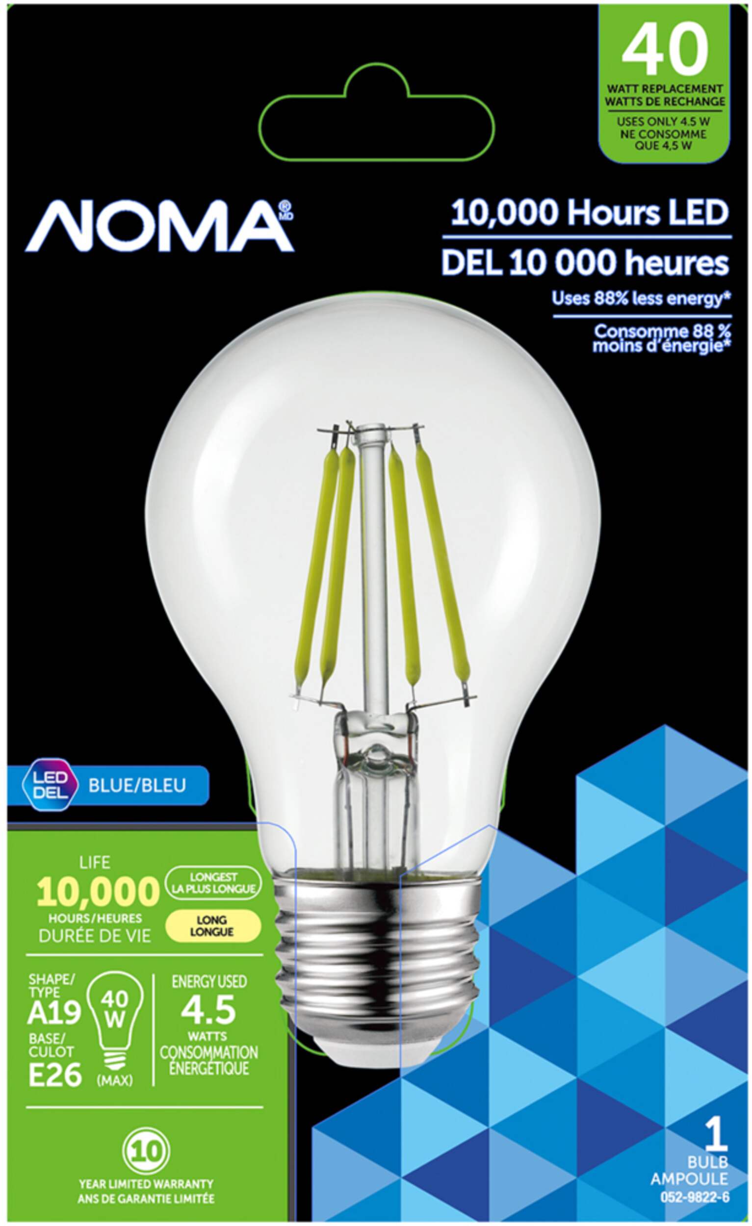 NOMA A19 E26 Base Indoor Non-Dimmable LED Light Bulb, Blue, 40W Front_Flat