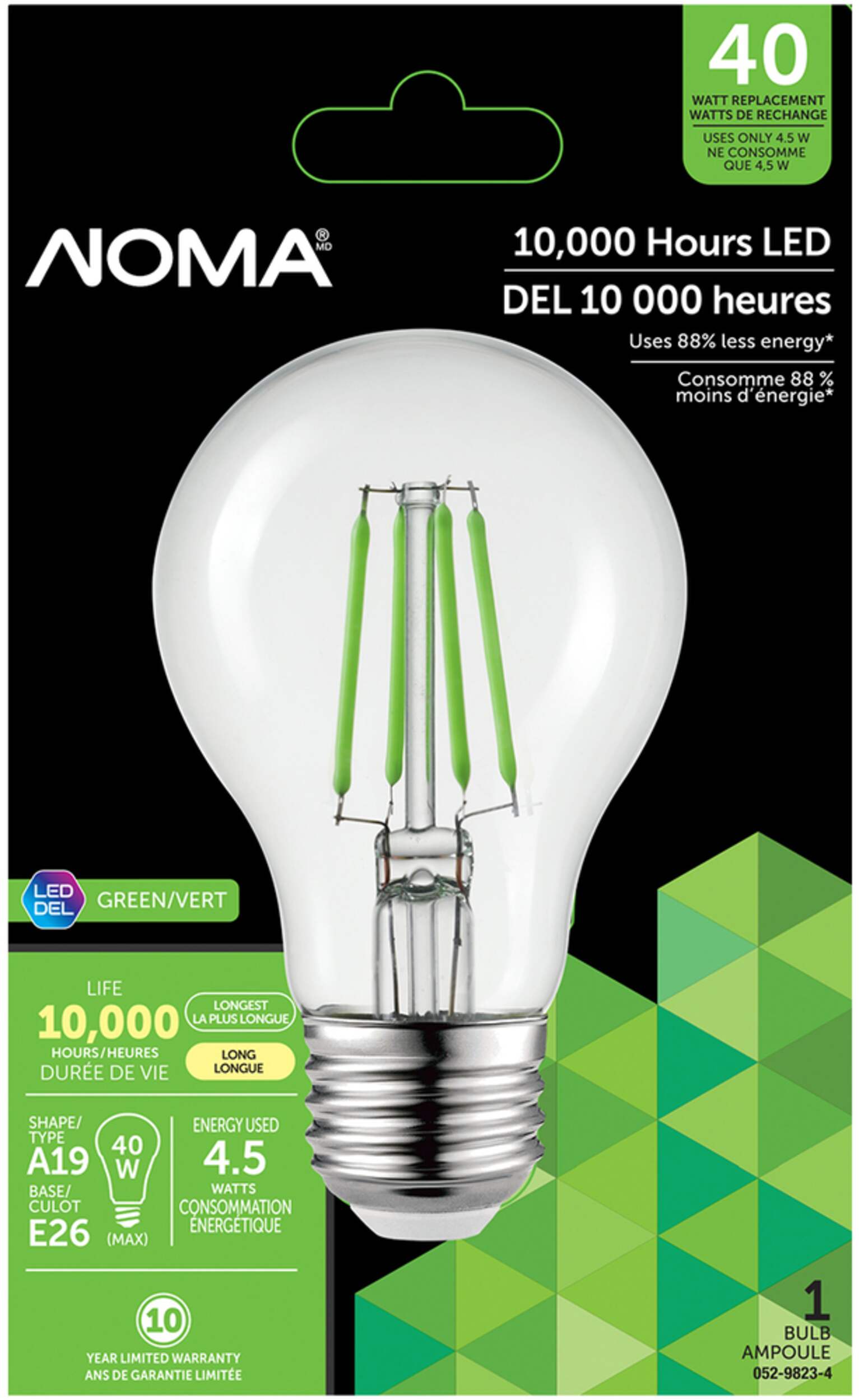 NOMA A19 E26 Base Indoor Non-Dimmable LED Light Bulb, Green, 40W Front_Flat