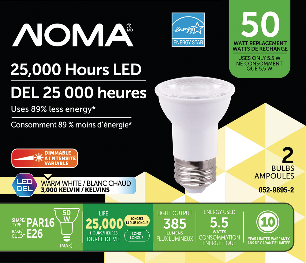 NOMA PAR16 E26 Base Dimmable LED Flood Light Bulbs, 3000K, 385 Lumens