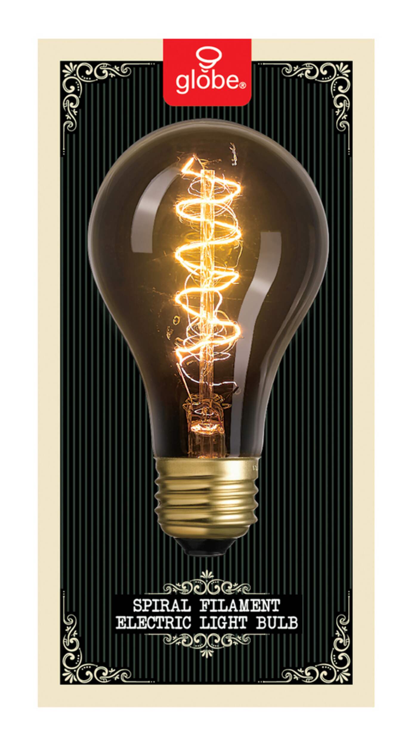 Globe Electric A21 E26 Base Clear Dimmable Spiral Filament Electric Light Bulb, 40W Front_Flat