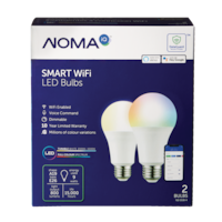 Ampoules à DEL à intensité variable intelligentes à culot E26 NOMA iQ A19, luminosité ajustable/couleur, paq. 2 Front_Elevated