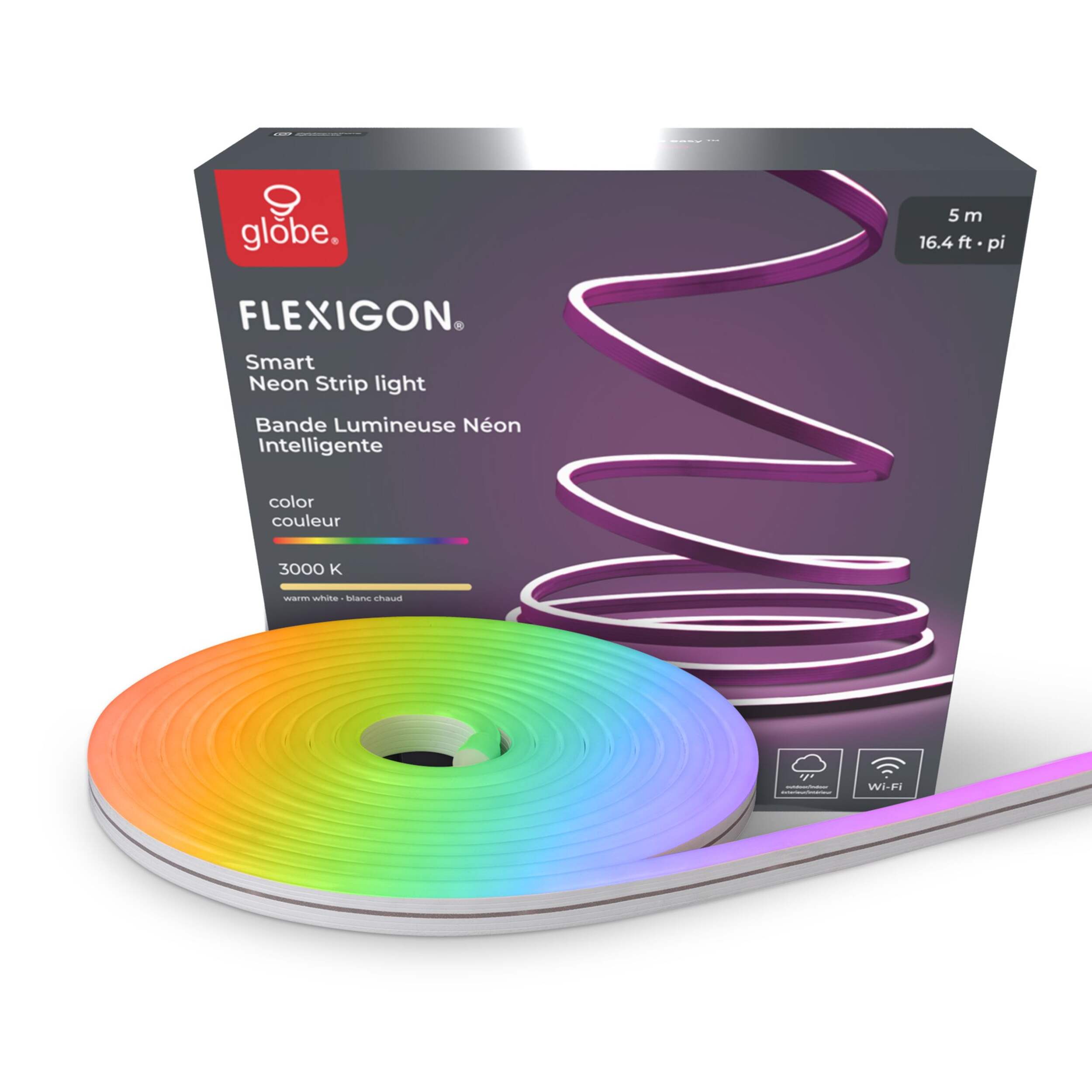 Globe Electric Neon Indoor/Outdoor Smart LED Flex Light, Multi-Colour, 5m Front_Elevated