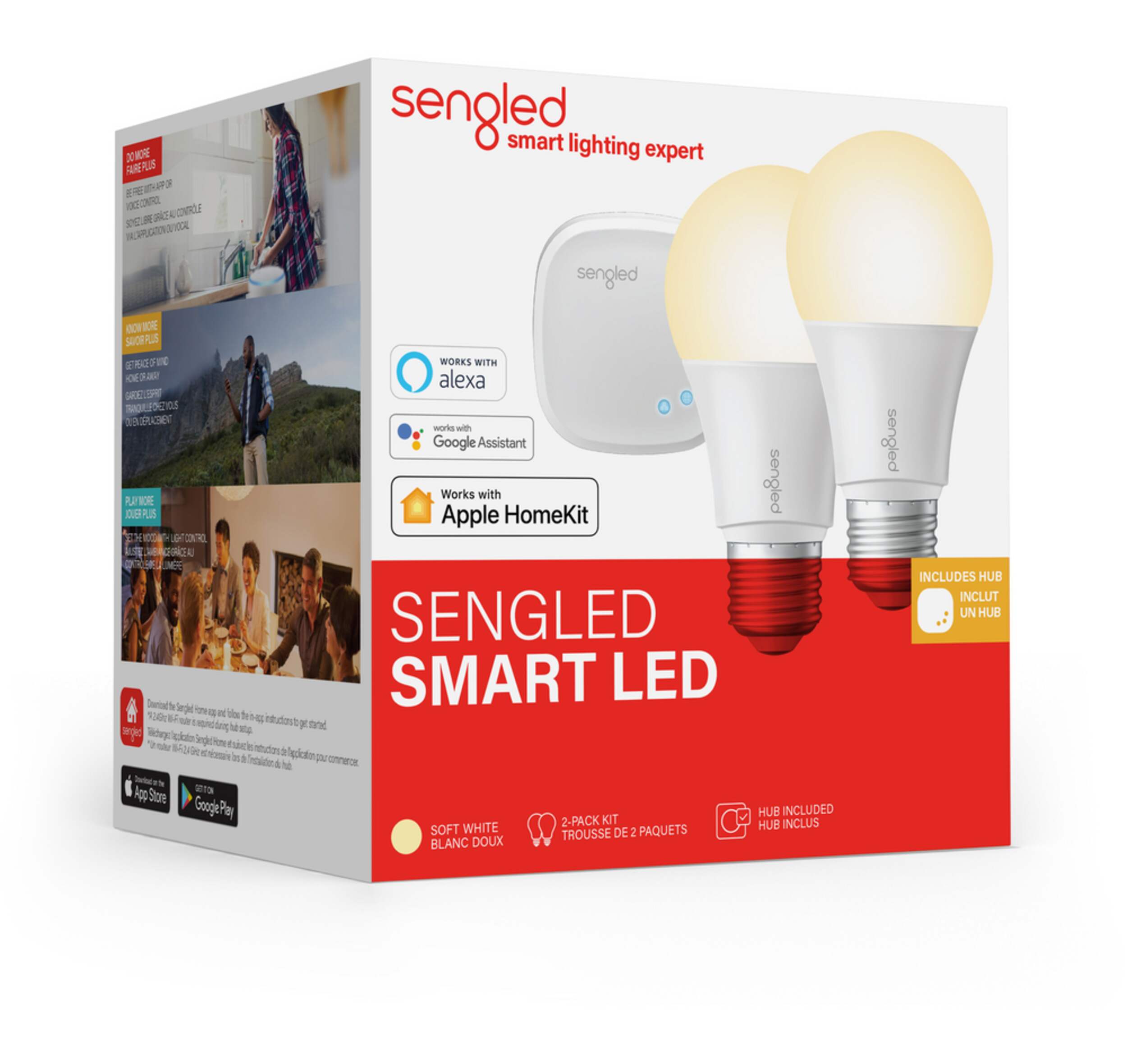 Sengled Smart LED Starter Kit with Hub & 2 LED Soft White Light Bulbs Front_Angled_Right