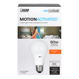 Feit Electric A19 E26 Base Motion Activated Non-Dimmable LED Light Bulb, Soft White, 60W Front_Elevated