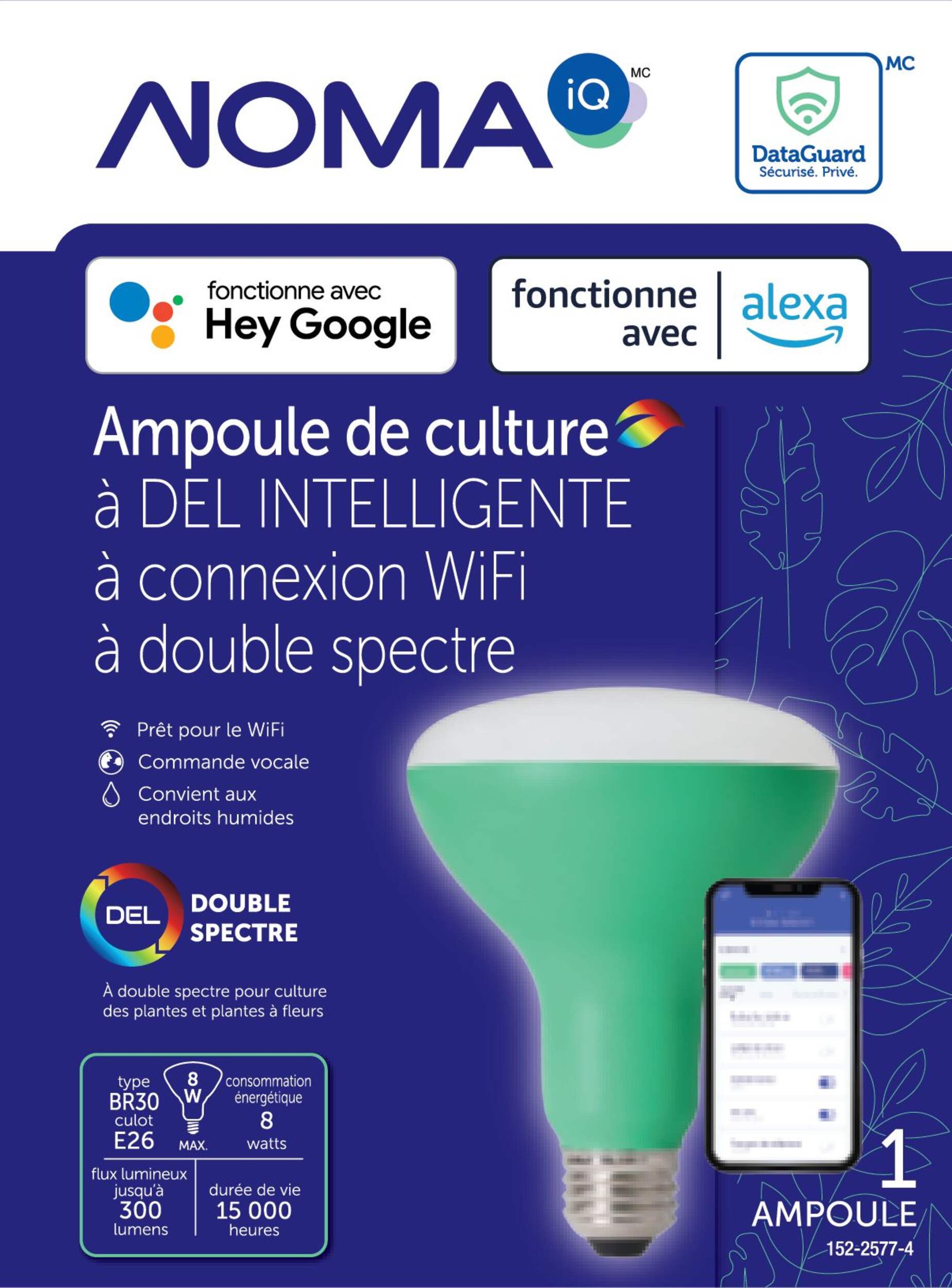 Ampoule de croissance intelligente à DEL Wi-Fi NOMA iQ, BR30 Front_Flat