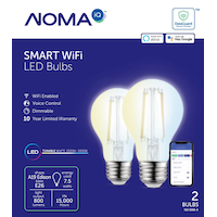 NOMA iQ™ Smart Wi-Fi LED Bulbs, A19  E26 Base, 800 lumens, Edison, Tunable White, 2-pk Front_Flat