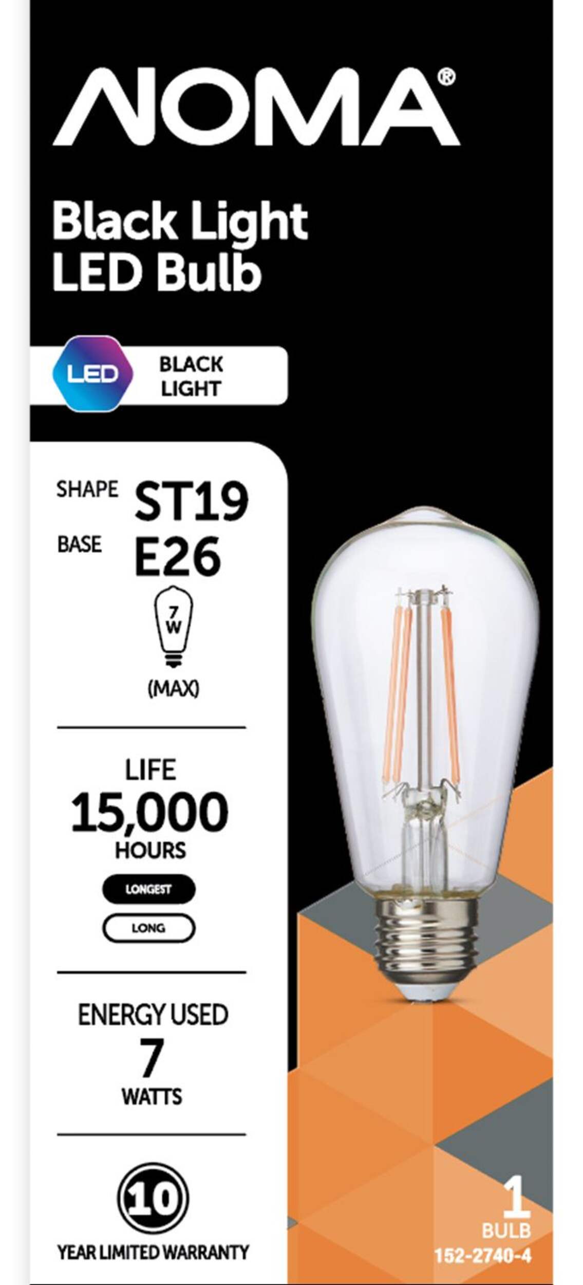 NOMA ST19 E26 Base Vintage Glass Non-Dimmable LED Light Bulb, Black Light, 11W Front_Flat