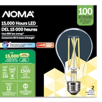 NOMA A21 E26 Base Household Dimmable LED Glass Light Bulb, 2700K, 1500 Lumens, Warm White, 100W, 2-pk Front_Flat
