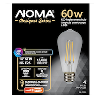 NOMA ST19 E26 Base Vintage Dimmable Clear LED Filament Light Bulb, 2700K, 800 Lumens, Warm White, 60W, 4-pk
