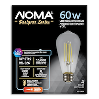 NOMA ST19 E26 Base Vintage Dimmable Clear LED Filament Light Bulb, 5000K, 800 Lumens, Daylight, 60W, 4-pk