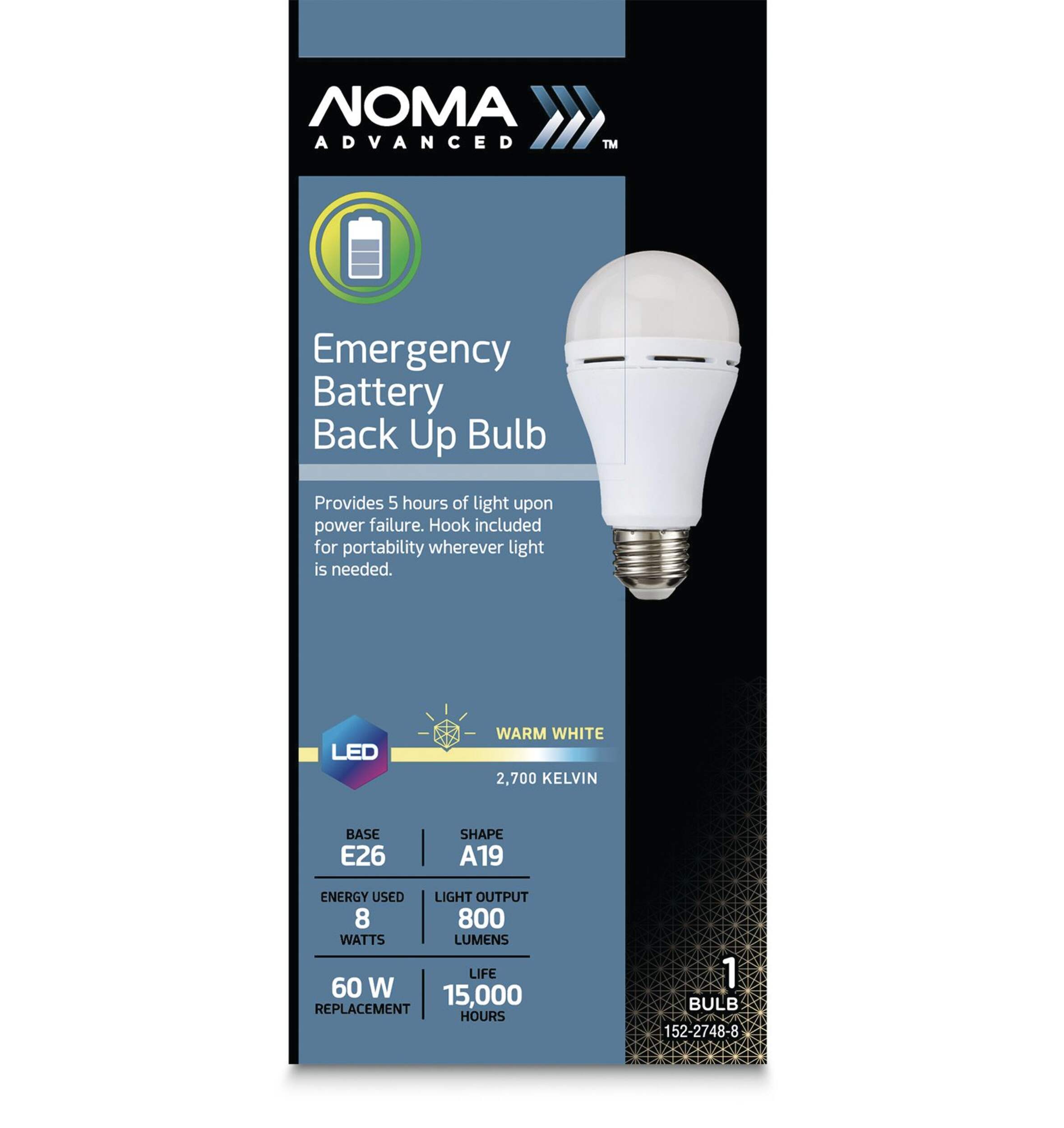 NOMA Advanced A19 E26 Base NonDimmable Emergency Battery Back Up Light
