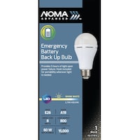 NOMA Advanced A19 E26 Base Non-Dimmable Emergency Battery Back Up Light Front_Flat