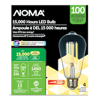 NOMA ST19 E26 Base Vintage Dimmable Clear LED Filament Light Bulbs, 3000K, 1490 Lumens, Warm White, 100W, 4-pk