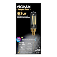 NOMA T6 E12 Base Non-Dimmable Clear LED Filament Light Bulbs, 2700K, Warm White, 40W, 4-pk