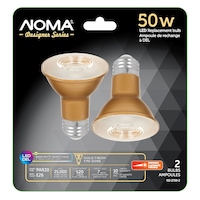 NOMA Designer Series PAR20 E26 Base Dimmable LED Flood Light Bulbs with a Matte Gold Base, Warm White, 50W, 2-pk Front_Flat