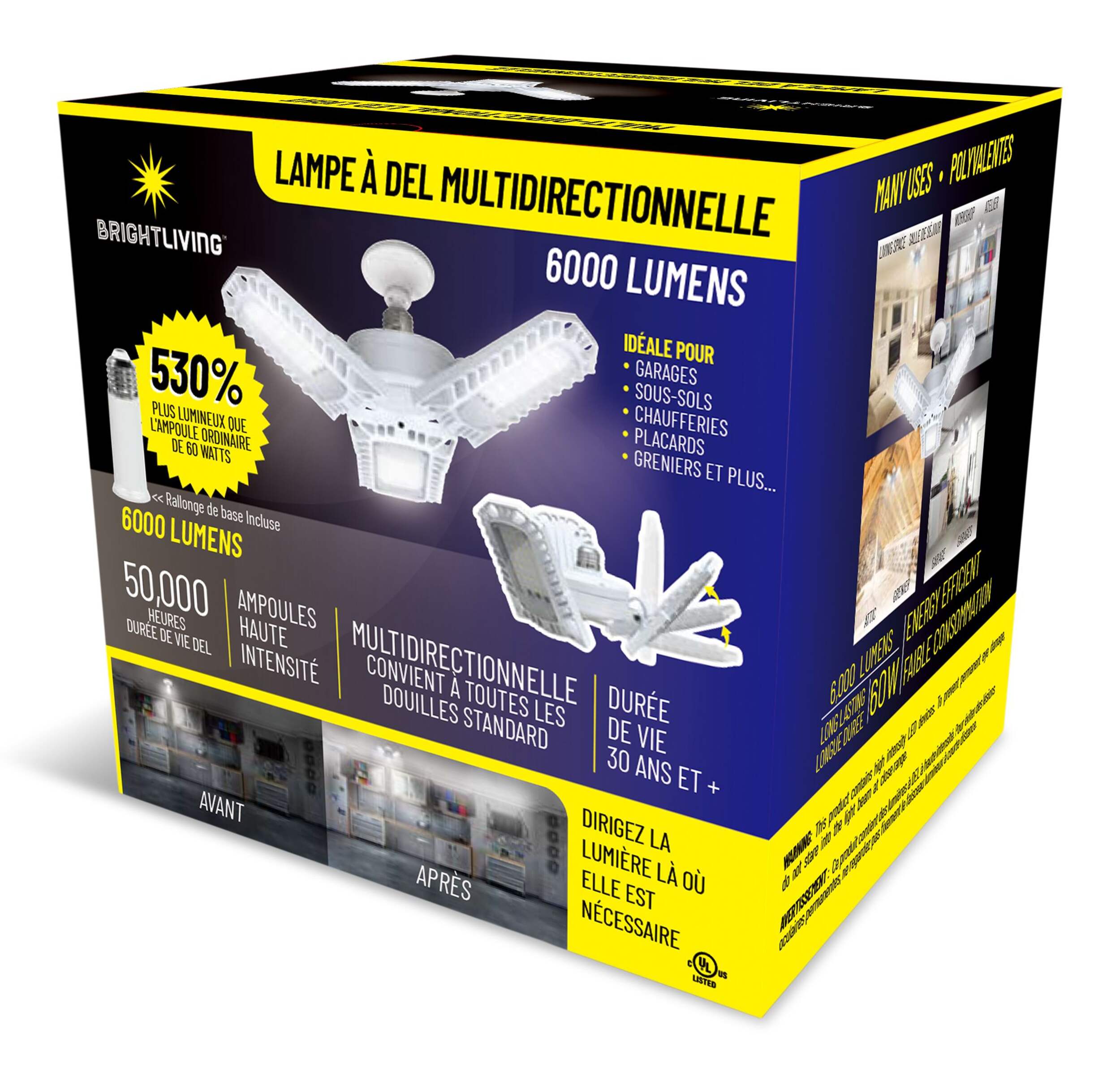 Lampe de garage à DEL Bright Living, blanc Front_Three_Fourths_Angled_Left