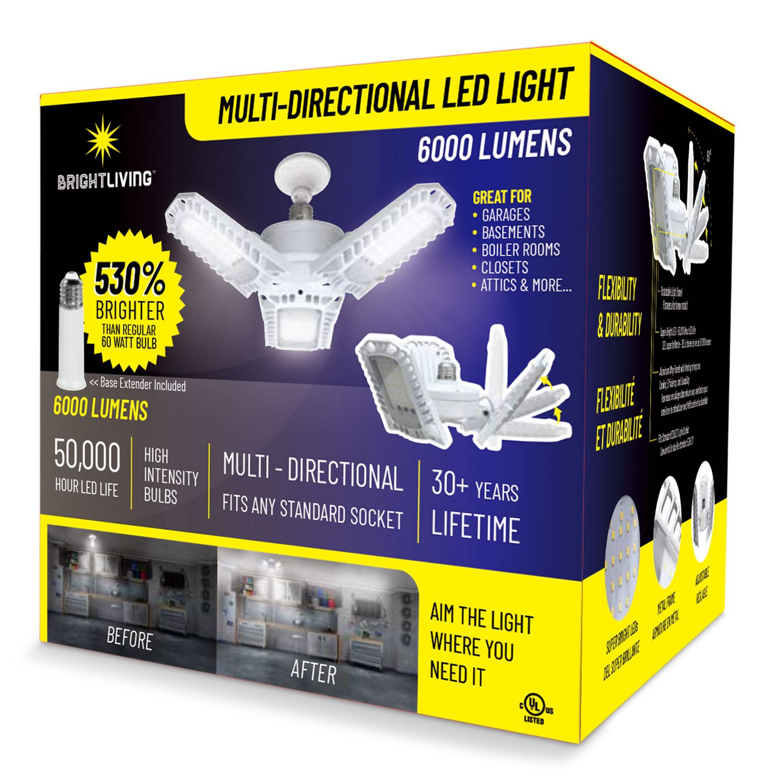 Bright Living White LED Garage Light Front_Three_Fourths_Angled_Left