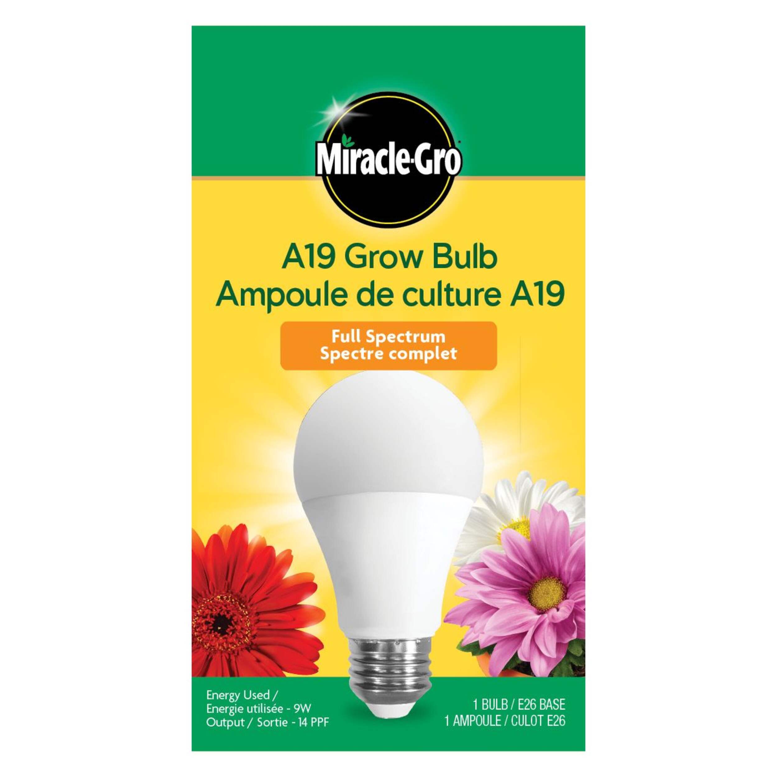 Miracle-Gro A19 E26 Base Full Spectrum LED Grow Light Bulb for Indoor Garden, White Front_Flat