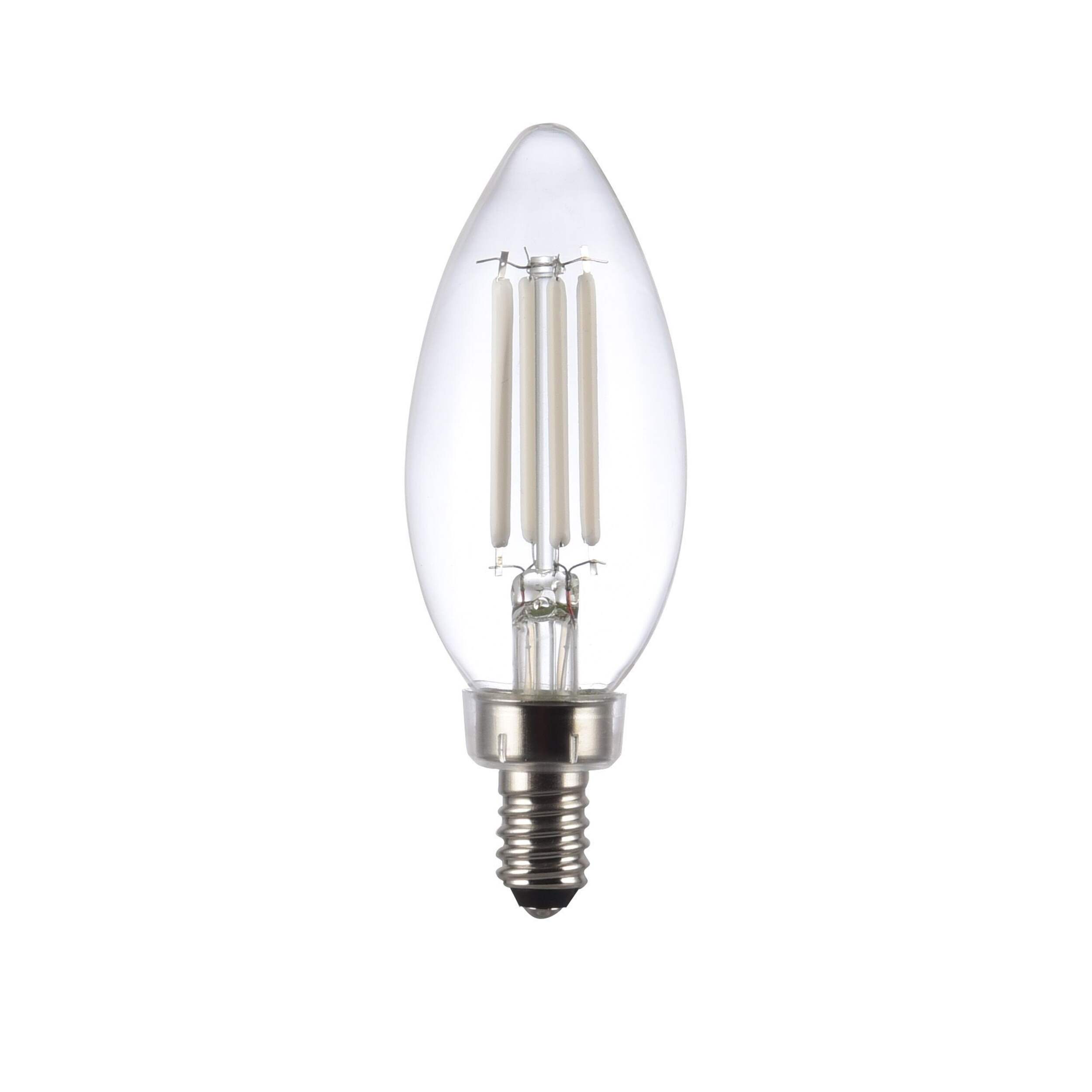 NOMA Designer Series B10 E12 Base Dimmable Glass LED Filament Light Bulb with Blunt Tip, 2700K, 500 Lumens, Warm White, 60W, 4-pk Front_Flat
