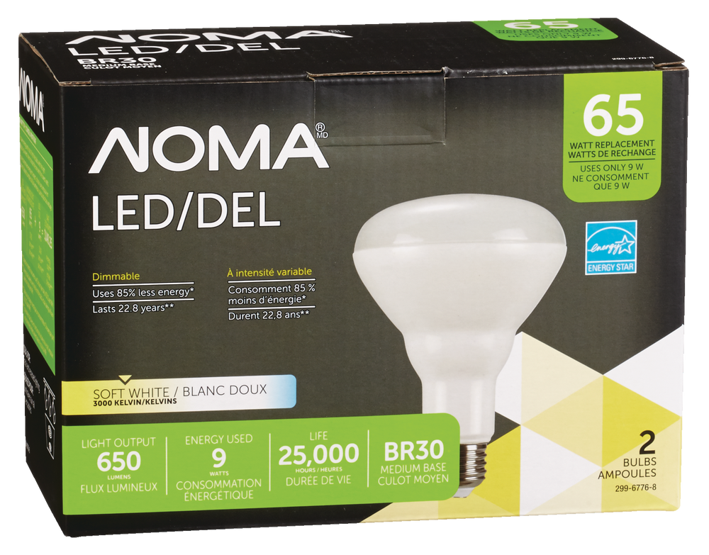 Ampoules à DEL à intensité variable à culot E26 NOMA BR30, 3000K, 650