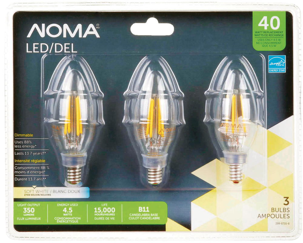 Ampoules à DEL à intensité variable à culot E12 NOMA B11, 2700K, 350