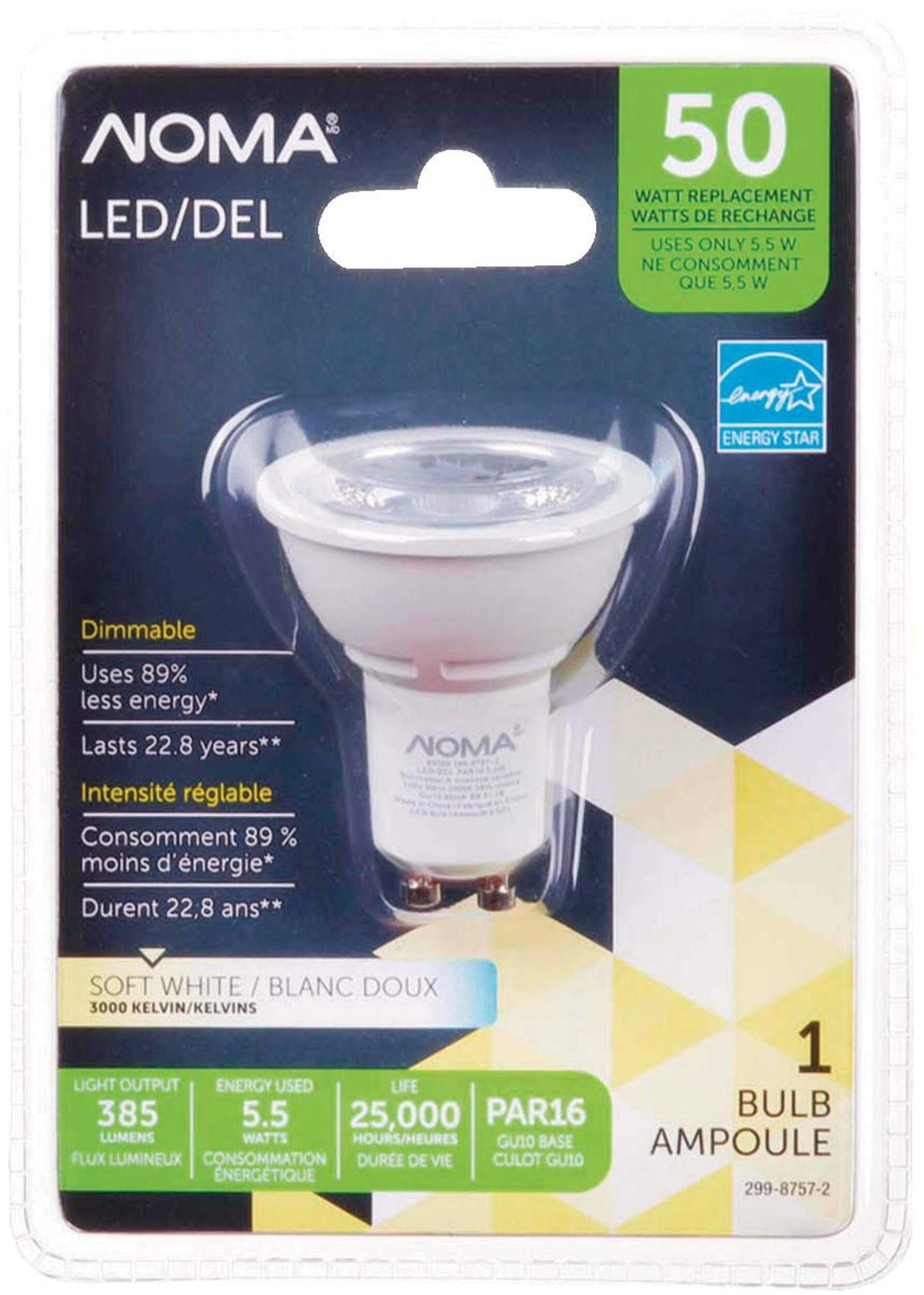 NOMA LED GU10 50W Equivalent Dim Energy Star, Soft White, 1-pk Front_Flat