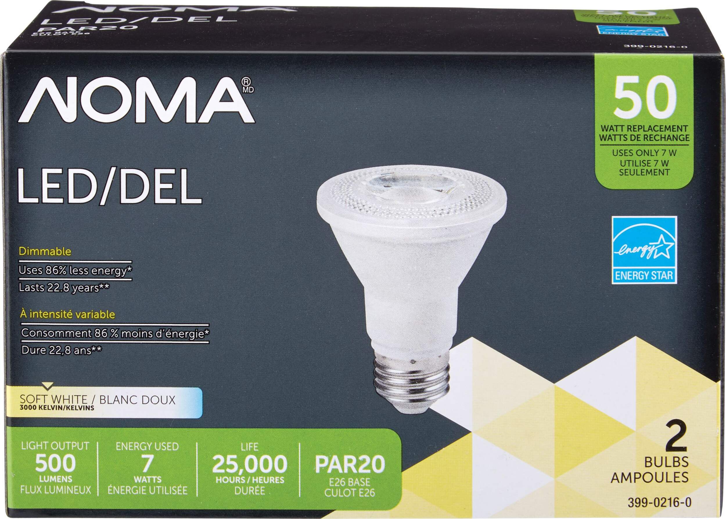 NOMA LED PAR20 50W Soft White Light Bulb, 2-pk Front_Elevated
