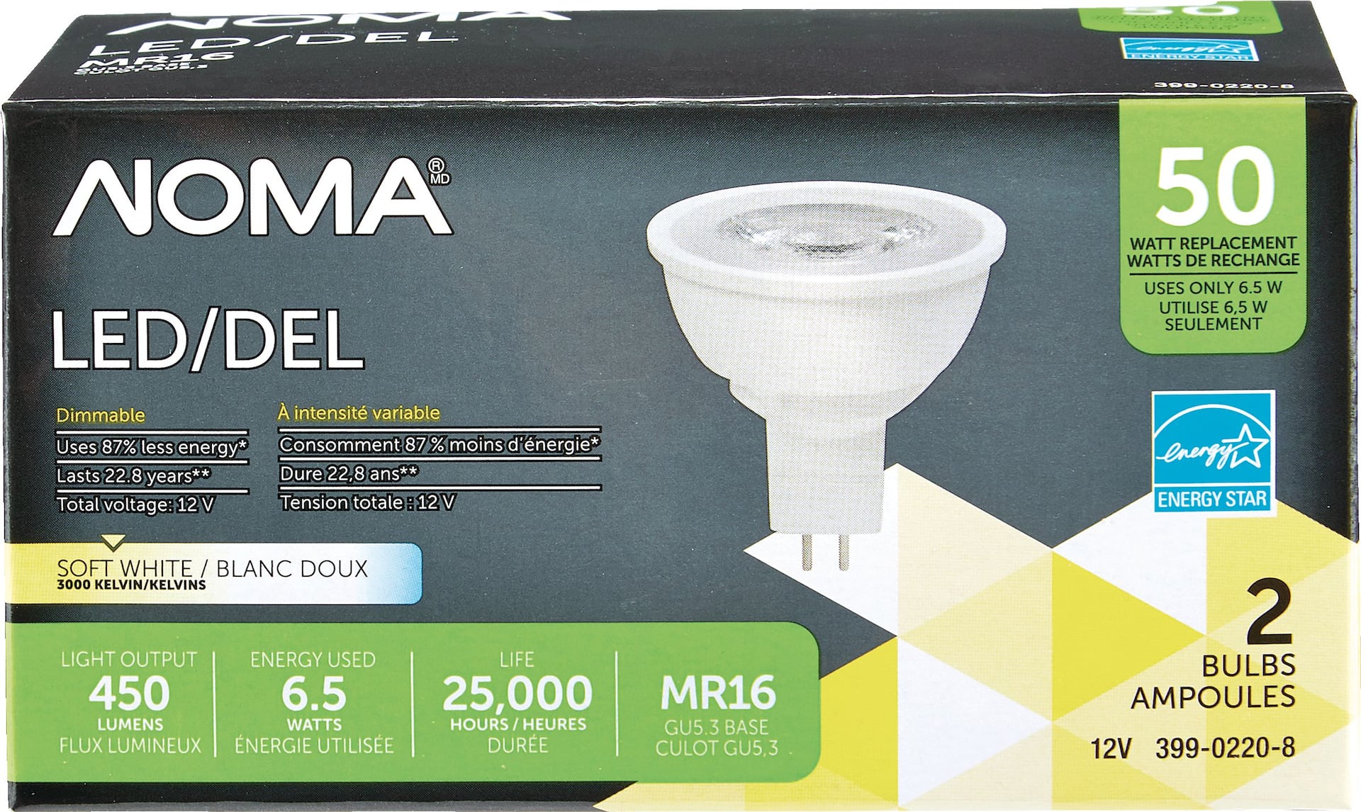 6W LED MR16 Bulb, Dimmable, 12V, G5.3 Base, 3000K