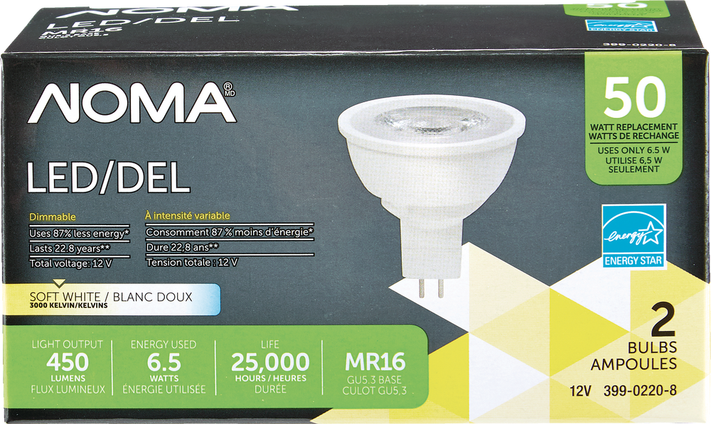 NOMA MR16 Base Dimmable LED Flood Light Bulbs, 3000K, 450 Lumens, Soft 2-pk | Canadian Tire