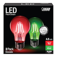 Feit Electric A19 Dimmable LED Glass Filament Light Bulbs, Red/Green, 4.5W, 2-pk Front_Elevated