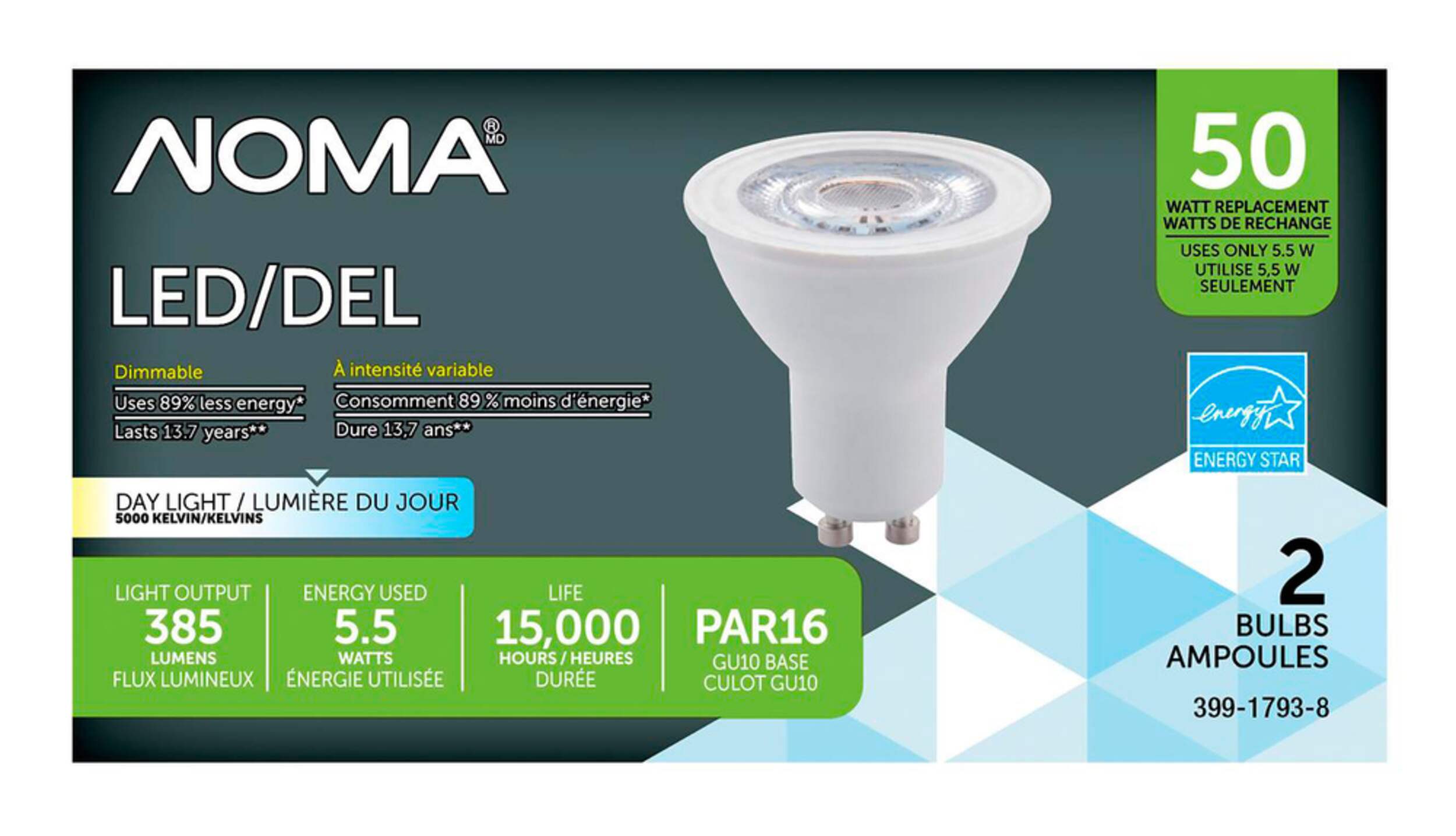 NOMA LED 50W EQ GU10 Daylight Light Bulb, 2pk Canadian Tire