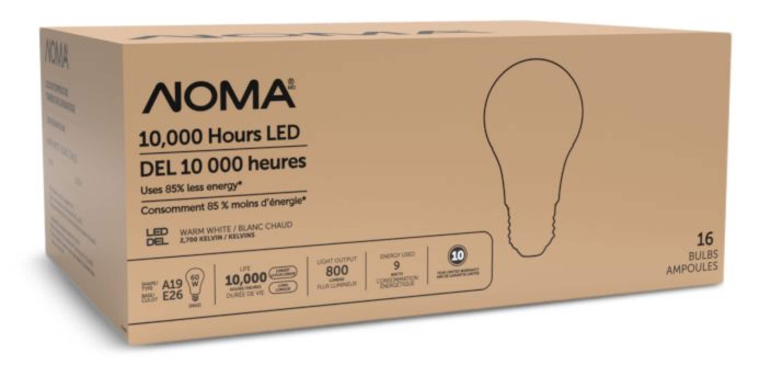 NOMA A19 60W Warm White LED Bulbs, 16-pk Front_Angled_Right