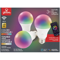Globe Electric A19 E26 Base Smart Wi-Fi Dimmable LED Light Bulbs, 60W, 3-pk Front_Flat