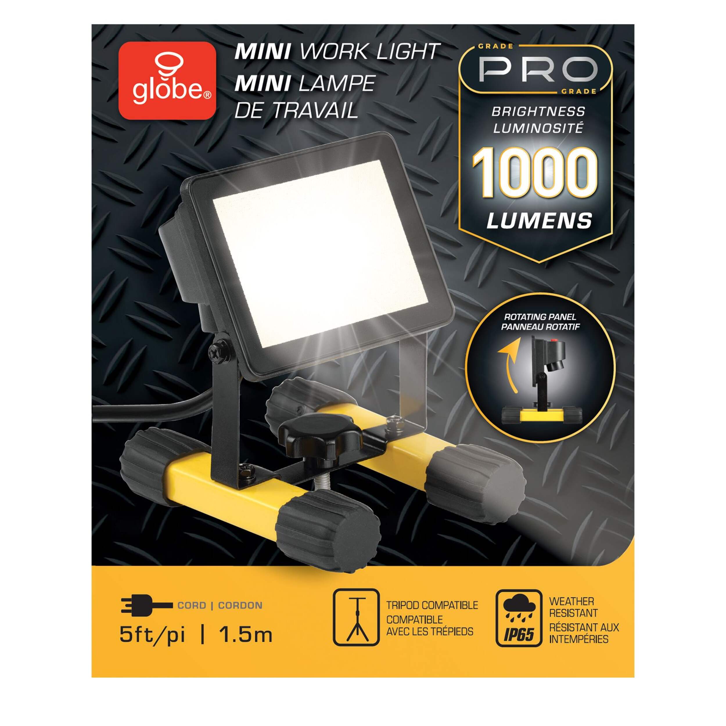 Globe Rotating Mini LED Plug-In Work Light with 5-ft Cord, 1000 Lumens Front_Flat