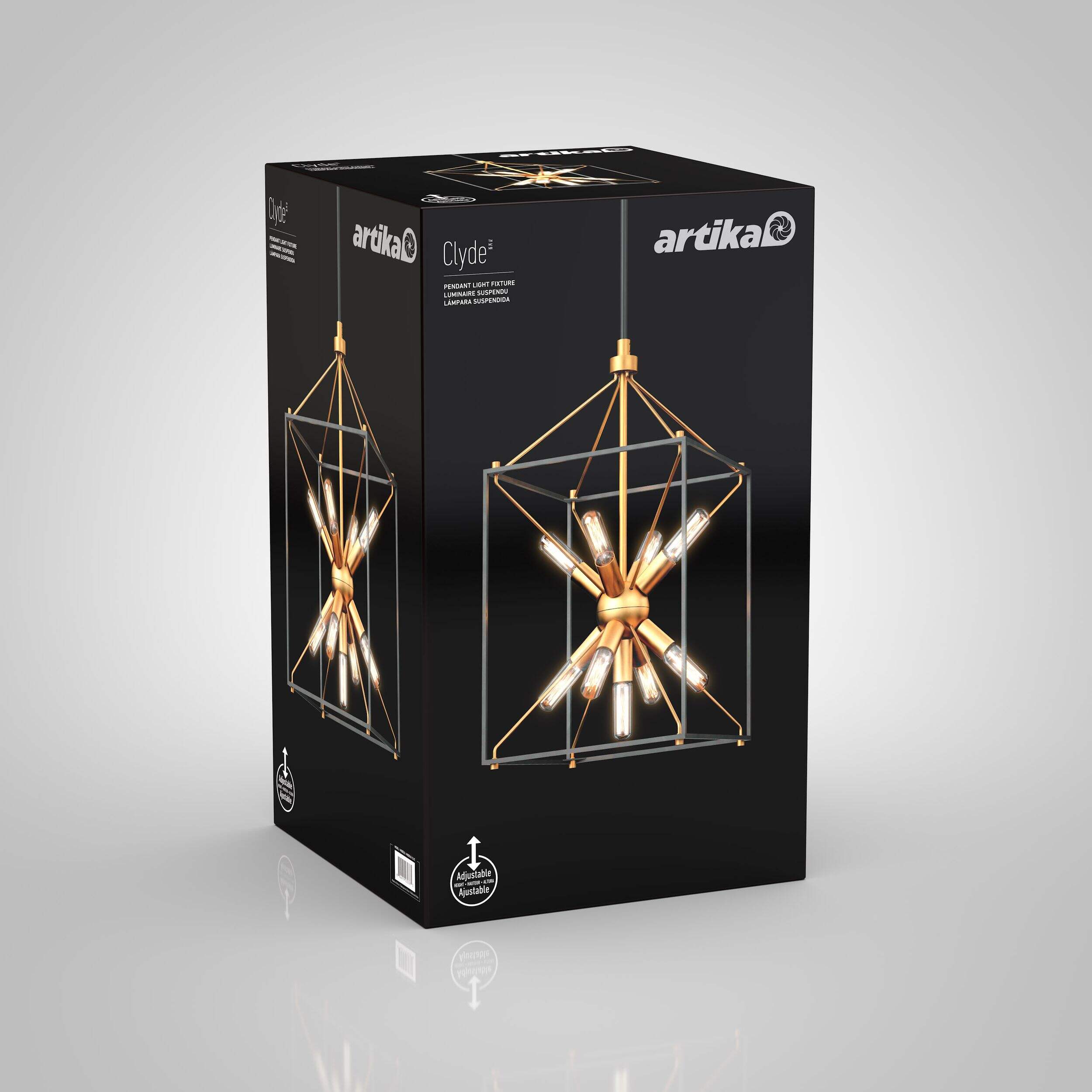 Suspension à 9 lampes de style industriel Artika Clyde, laiton et noir mat Front_Angled_Right