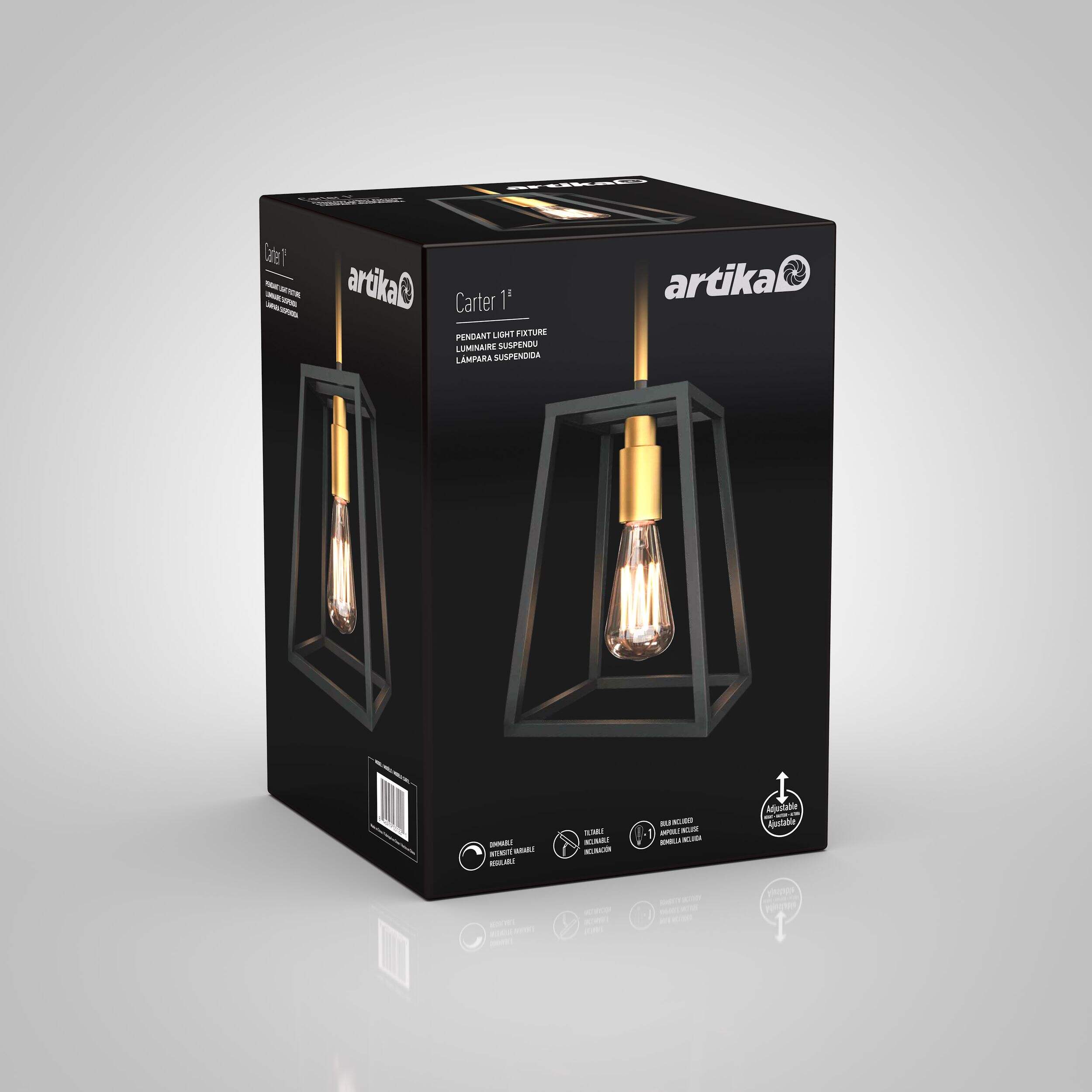 Luminaire suspendu à 1 lampe Artika Carter, noir et or Front_Angled_Right