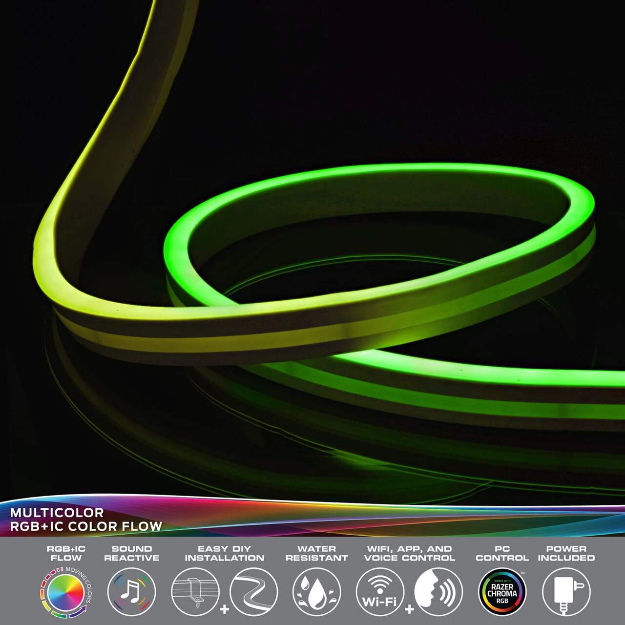 West & Arrow Merkury LED RGB Neon Rope Strip Light, 9.8-ft