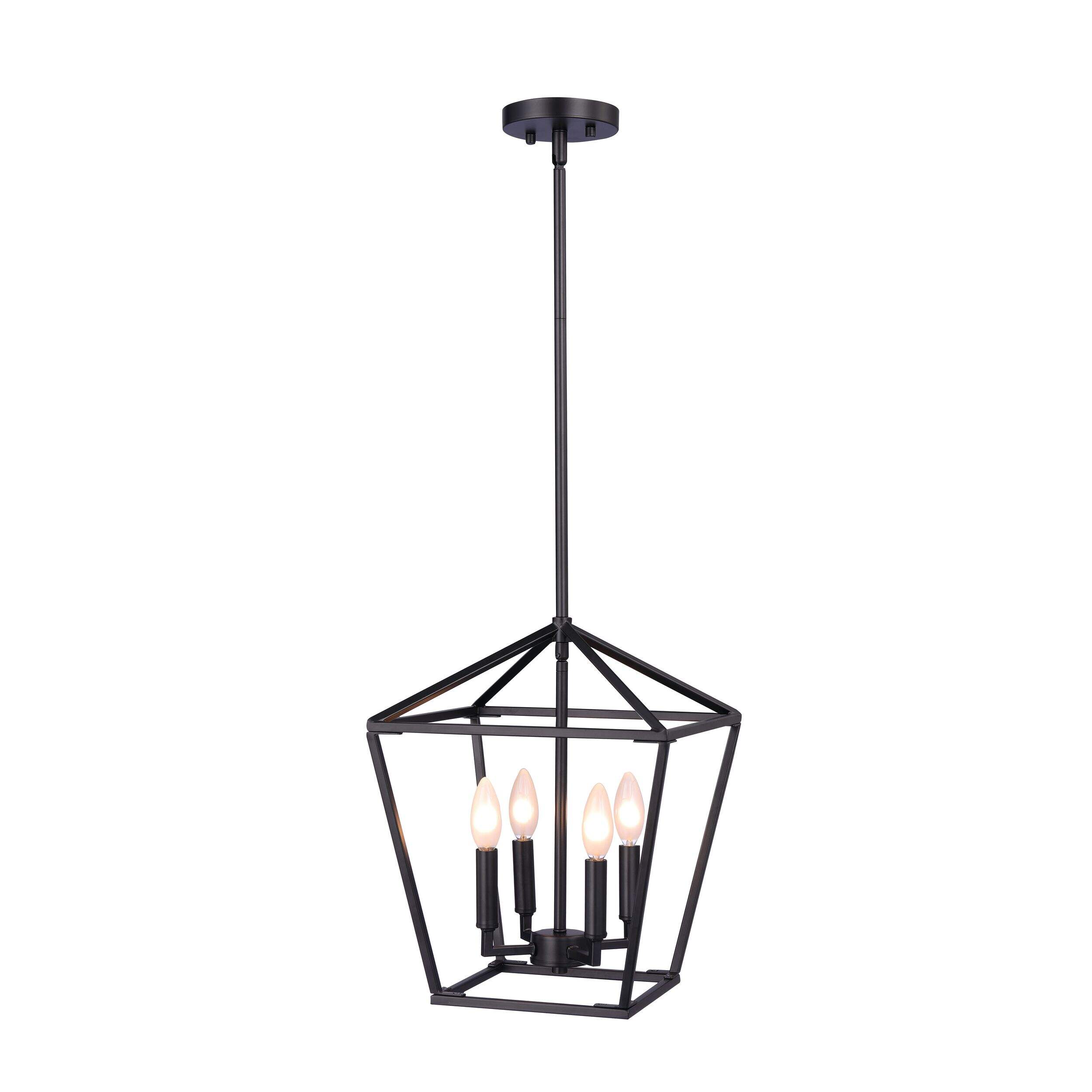 CANVAS Strath 4-Light Metal Cage Shade Chandelier, Adjustable Height, Matte Black Front_Flat
