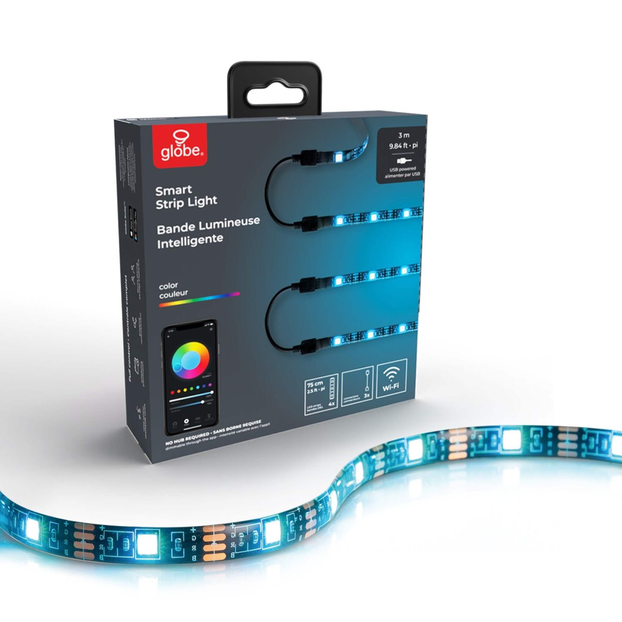 Globe Electric Wi-Fi LED RGB Smart Strip Light, 3-m/9.84-ft, 4-pk Composite_or_Mixed