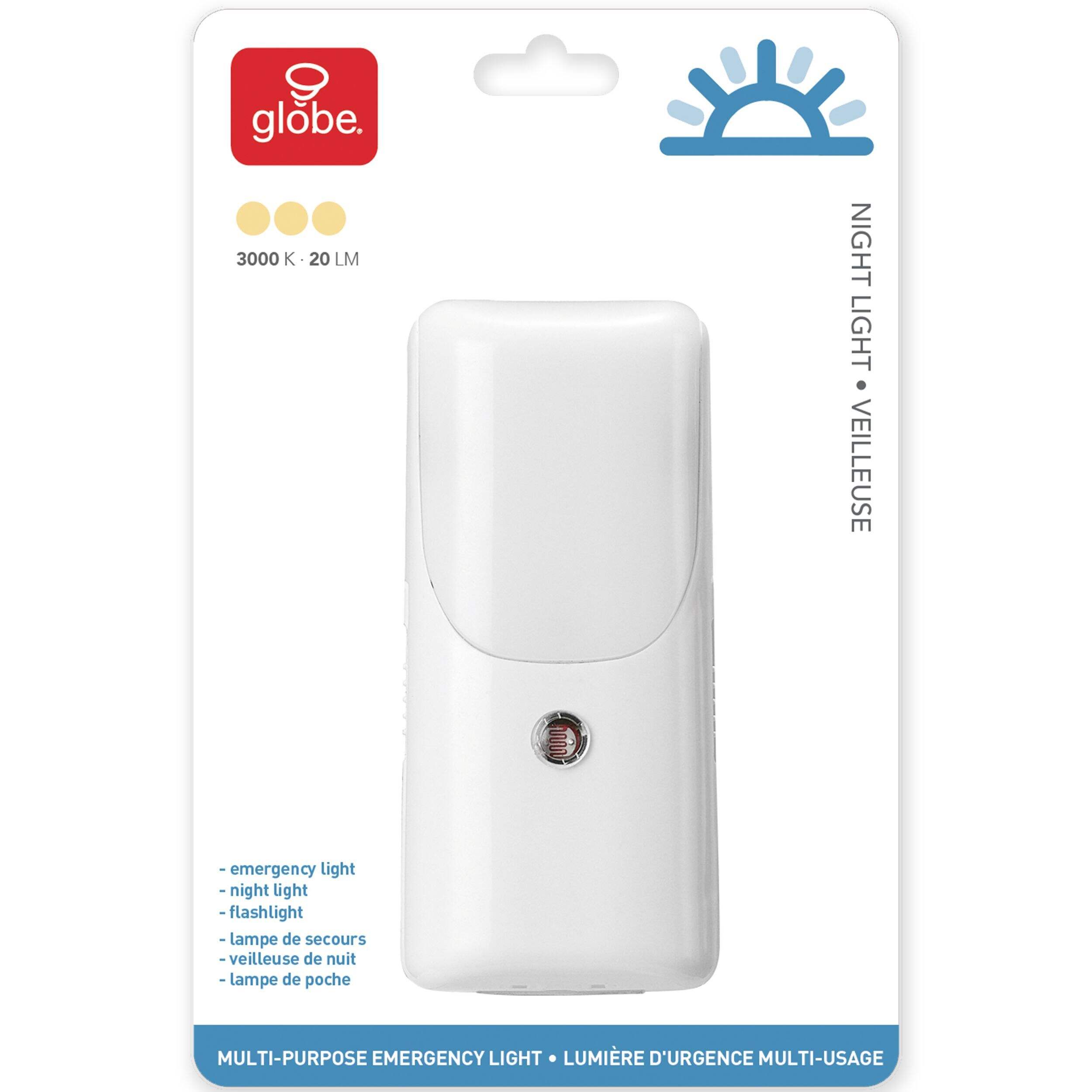 Globe Electric 3-in-1 LED Night Light, White Front_Flat