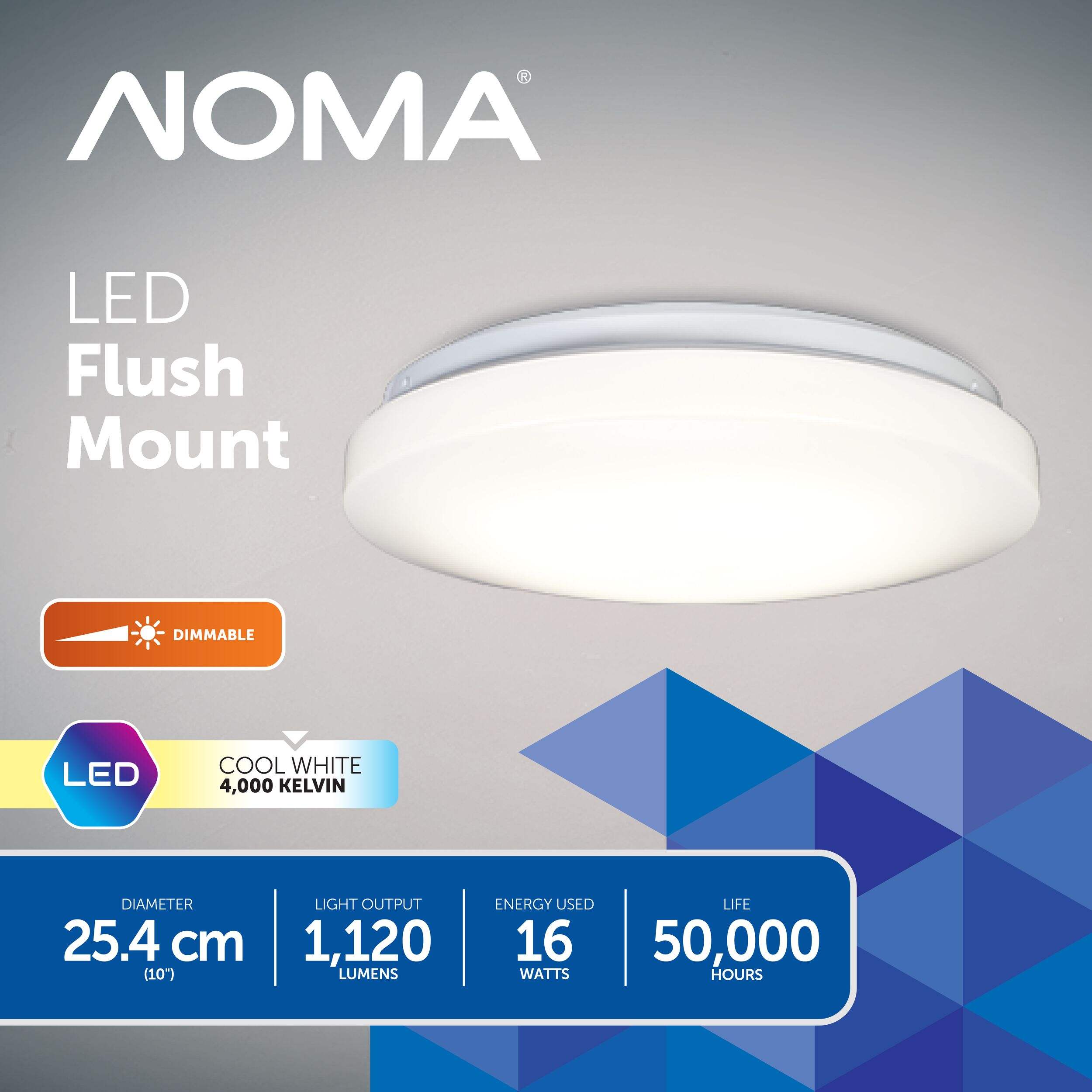 NOMA LED Flush Mount Ceiling Light Fixture, White, 10-in Front_Flat