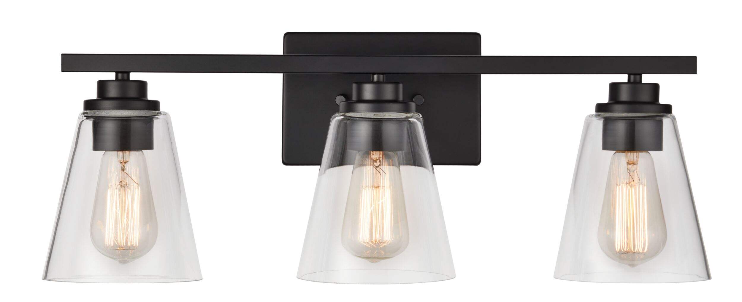 CANVAS Venlaw 3-Light Vanity Light Fixture w/ Clear Glass Shade, Matte Black Front_Flat